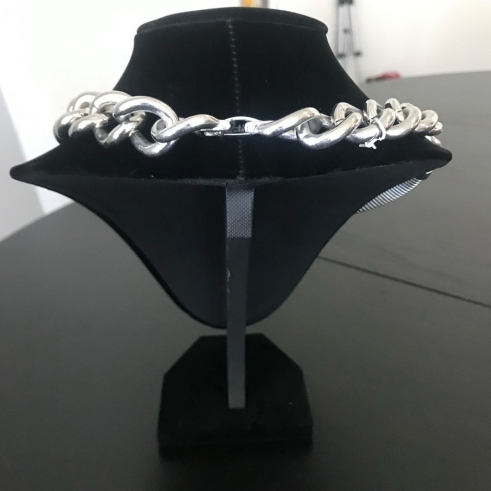 BCBGMAXAZRIA Silver Gaspipe Large Industrial Chain Link Necklace - Picture 3 of 16